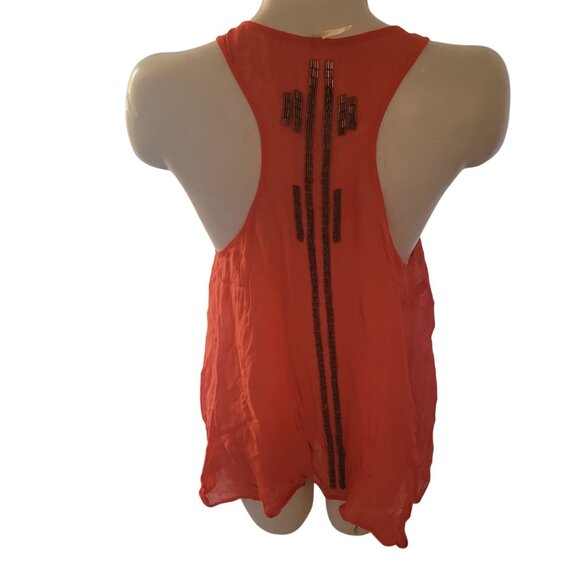 FREE PEOPLE Sheer Orange‎ Beaded Racerback Tank Top M Summer Beach - Picture 7 of 8